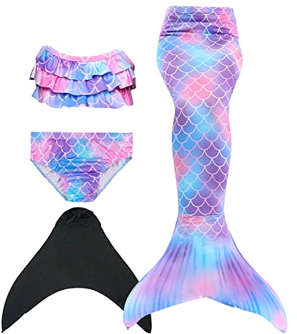 NAITOKE Meerjungfrauenschwanz mit Flosse für Mädchen Meerjungfrau mit Mermaid Tail Badeanzug,A8,120