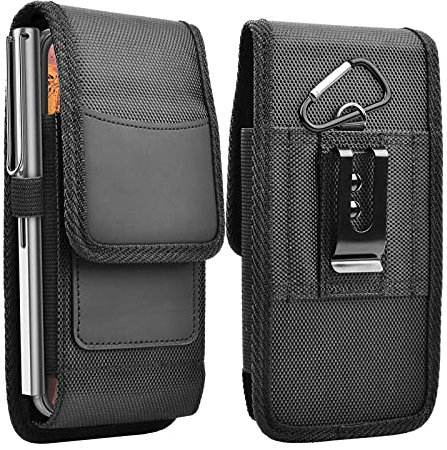 Njjex Phone Holster for Samsung Galaxy S25 Ultra S24 S23 S22 S21 S20 Note 20 A35 A16 A15 A14 A02S A12 A32 A13 iPhone 16 Pro Max XS XR Nylon Belt Clip Holster Cell Phone Pouch Card Holder Carrying Case