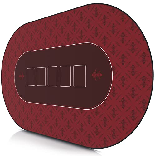 CSL- Tapis de Poker Ovale Rouge 1000x600mm - sous-Main Bureau, Table pour Jeux de Poker - Taille Large XXL - Surface en Tissu, Base antidérapante - Précision et Confort