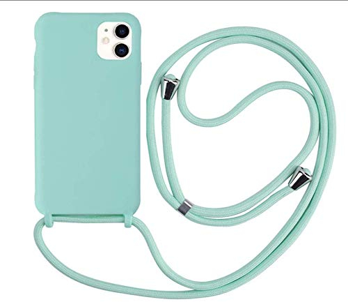 MEIVS Funda Compatible con iPhone 11, Ajustable Collar Correa de Cuello CordónCarcasa de Silicona-Verde Claro - 6.1 pulgadas
