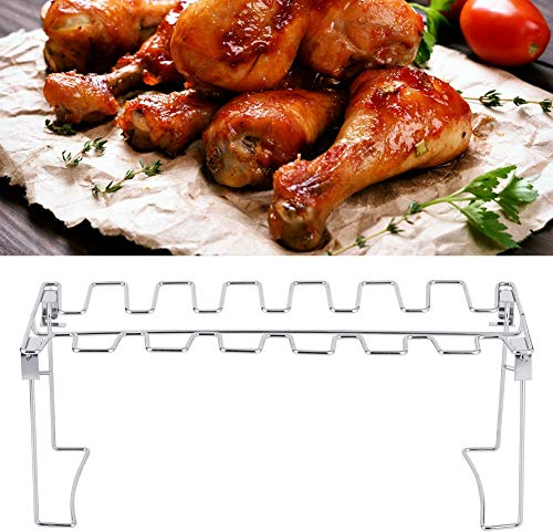 HERCHR Supporto Pollo Arrosto Forno Barbecue,2 Pezzi Supporto in Acciaio Inox per Cosce di Pollo a 14 Slot per Pollame per Affumicatore alla Griglia o Forno Griglia per Barbecue Verticale