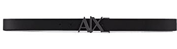 Armani Exchange Men's Essenial, Double face, Metal Logo Plaque Belt, Black/Dark Brown, 34