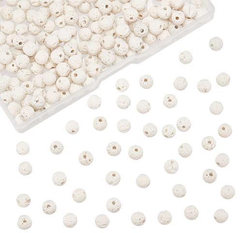 NBEADS Ca. 250 Stück Natürlich Gefärbte Lava-Perlen, 6mm White Rock Edelstein Runde Lose Perlen Für DIY Schmuck Armband Halskette Herstellung, Bohrung: 1 mm