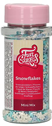 FunCakes Mini Schneeflocken Mix: Kuchenstreusel, guter Geschmack, perfekt zum Dekorieren von Kuchen, Schneeflockenstreusel. 50 g.