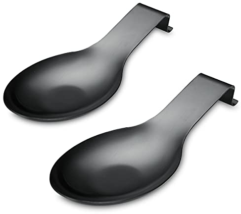 Repose Cuillère En Noir Mat, Porte Cuillère En Acier Inoxydable Pour Cuisinière, Porte Stensiles De Cuisine Pour Louches, Pinces, Spatule, Porte-cuillère Pour Cuisinière (2PC-9,5 Pouces)