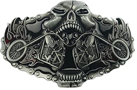 Alaani Totenkopf Skull Biker Motorcycle Motorbike Feuer Gürtelschnalle Buckle