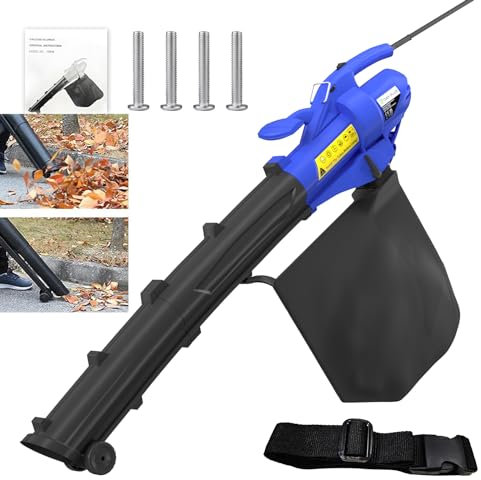 BRIEFNESS Leaf Blower Vacuum, 3 in 1 3500W Lightweight Electric Garden Blower/Vacuum Shredder with Wheels Carry Strap 35L Leaf Collection Bag, 10:1 Shredding Ratio, 6 Speeds, Blue + black
