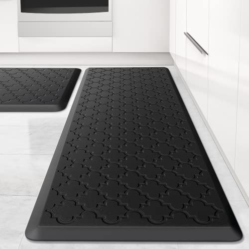 Küchenmatte (2 Stück) Gepolsterte Anti-Ermüdungs-Fußmatte, wasserdicht, rutschfest, ergonomisch, Komfortschaum-Teppiche, Stehmatte für Küche, Boden, Büro, Waschbecken, Wäsche (Schwarz)