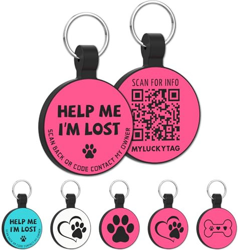 MYLUCKYTAG Hundemarken / Hundemarken, Silikon, QR-Code, für Haustiere, Online-Profil, scannen Sie QR, erhalten Sie sofortige Haustierort-Alarm-E-Mail