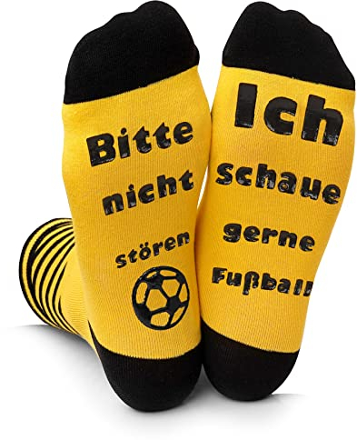 ANOTION Lustige Socken, Ich Schaue Gerne Fußball Lustige Söckchen Neuheit Baumwollsocken Fußballliebhaber Socken Rutschfeste Haussocken Wintersocken Geschenk Für Damen Herren Spieler, Gelb