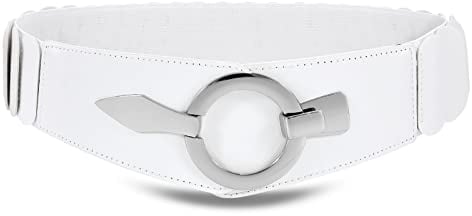WHIPPY Breit Elastischer Taillengürtel Damen Hüftgürtel Vintage Stretchgürtel mit silberner Ring-Schließe,Weiß,85cm
