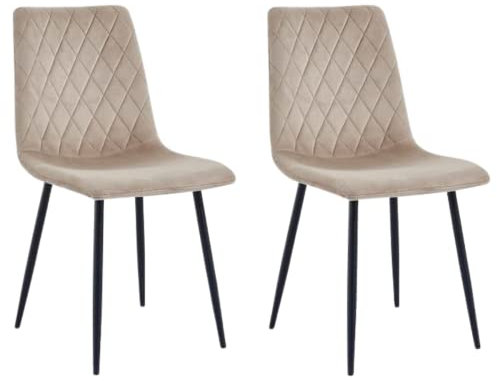 Mevsim Elisia Esszimmerstuhl 2er Set Beige - Samt - Metallbein - Wohnzimmersessel - Samt Sessel Stuhl - Edelstahl Küchenstuhl Schwarze Metallbeine - Polyester Stuhl - Anti-Rutsch
