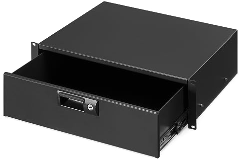 kwmobile 19 Zoll 3U Serverschrank Fachboden - Server Rack Schublade - verschließbare Rackschublade mit Schlüssel - 19 Inch Boden für Schrank oder Rack - Schwarz