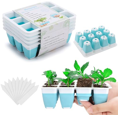 Hanaoyo Reusable Seed Starter Tray, 5 PCS Seed Starter Kit with Flexible Pop-Out Cells (60 Cells in Total), Seedling Starter Trays for Seed Starter, Indoor Greenhouse Seeding Planting Growing
