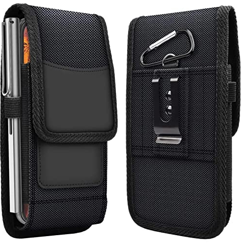 MOELECTRONIX VERTIKAL Hüft Gürtel Tasche passend für Blackview BV9800 Pro | Gürteltasche mit Karabinerhaken, Clip und Schlaufe | Seiten Quer Schutz Hülle | Schwarz