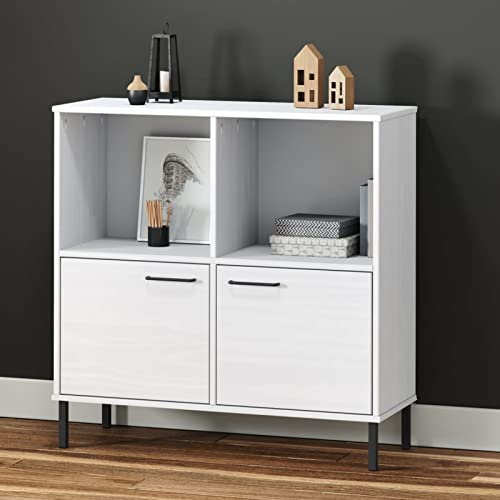 Chusui Bücherregal Oslo mit Metallbeinen, Regal Kinderzimmer, Bookshelf, Bücher Regal, Mehrzweckregal, Bookcase, Leiterregal, Standregal, Allzweckschrank, Weiß 90x35x90,5 cm Massivholz