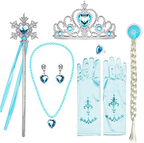 7 Stücke Elsa zubehör set, Elsa zubehör, Prinzessin Kostüme Zubehör, Mädchen Dress up Zubehör, Das Perfekte Accessoire für Alle Arten von Veranstaltungen, Geburtstagen und Anderen Mottopartys.