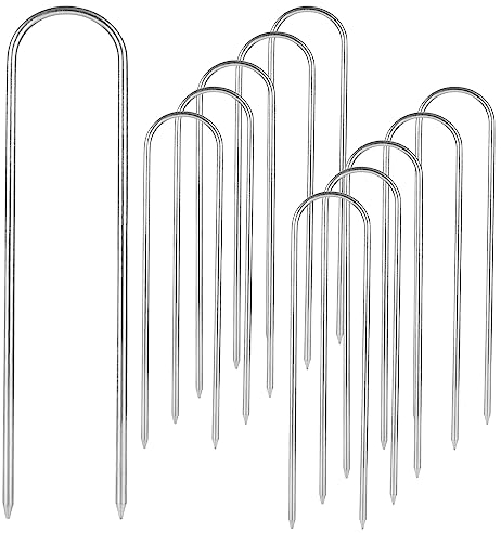 YAYODS 12PCS Rebar Stakes, 12Inch Heavy Duty Galvanized Tent Pegs, U Shaped Metal Garden Stakes Trampoline Pegs, Ground Anchor for Camping Tents Trampoline Canopies Sheds Ports Swing Fence
