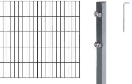 Alberts 653668 Doppelstabmattenzaun als 6 tlg. Zaun-Komplettset | verschiedene Längen und Höhen | anthrazit | Höhe 80 cm | Länge 4 m