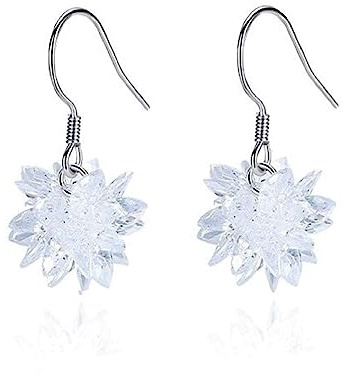 Bellitia Jewelry Moda Exquisita Flor de Hielo Cristal Pendientes para Mujer Niñas Joyas Creativas Regalos de Mujer Pendientes Copo de Nieve en Plata de Ley 925