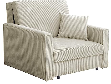 Mirjan24 Sofa Viva Bis Premium I mit Schlaffunktion, Schlafsofa, einsitzer Polstersofa mit Bettkasten, Bettsofa inkl. Kissen, Farbauswahl, Wohnlandschaft, Stoff: Cord (Poso 100)
