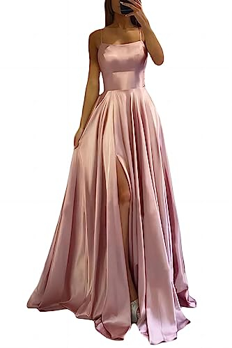 xxxiticat Damen Elegant Lange Ballkleider Satin A-Linie Hochzeitskleid Abendkleider Sexy Neckholder Spaghetti Brautkleid Kleider Lang Prinzessin Brautjungfer Kleid