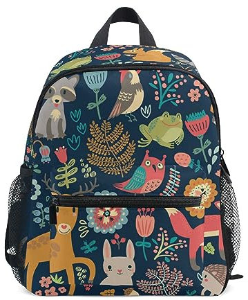 CHIFIGNO Kinderrucksäcke für Mädchen Jungen, lustiger Vorschultasche, niedlicher Rucksack für Kindergarten, Grundschule, mit Brustgurt, Waldtiere Pflanzen, Small, Reiserucksäcke