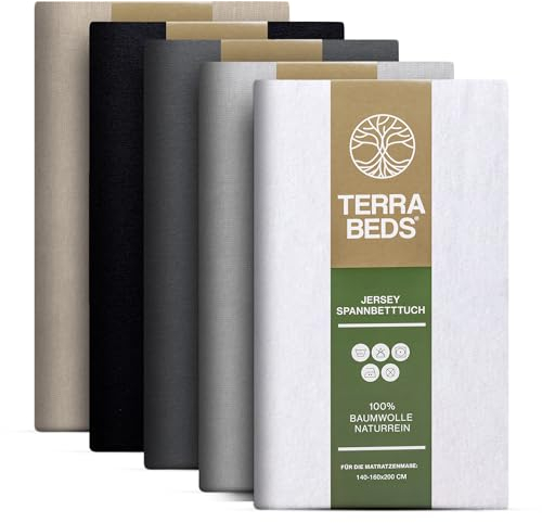 Terra Beds Premium Spannbettlaken - Bettlaken 140x200cm - 160x200cm 160g/m2-100% Hochwertiges Oeko-TEX Baumwoll Jersey Bettlaken – Erhältlich in 10 Farben