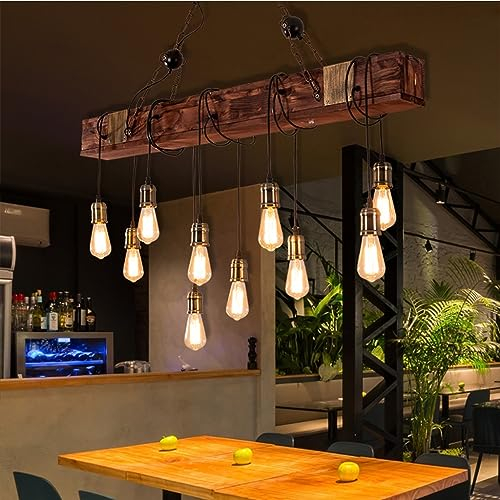 Pendelleuchte Vintage Pendellampe Industrial Schwarz Hängelampe Holz Hängeleuchte Retro Kronleuchter Metall Höhenverstellbar Für E27 Leuchtmittel Für Wohnzimmer Esstisch Küche Dachboden Deckenlampe