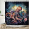ASDCXZ Krake Duschvorhang 240x180 cm (BXL), Kunst Aquarell Niedlich Krake Rose Bunt Blumen Bad Waschbar Duschvorhänge Polyester Textil Wasserdicht Badevorhang für Badewanne mit 12 Haken