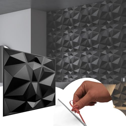 Selbstklebend 3D Paneele, PVC Kunststoffpaneele Wandpaneele Gaming Zimmer Wand Decke 3D Optik Diamant 8 PCS/2 m² einfache Montage! (Schwarz 94)