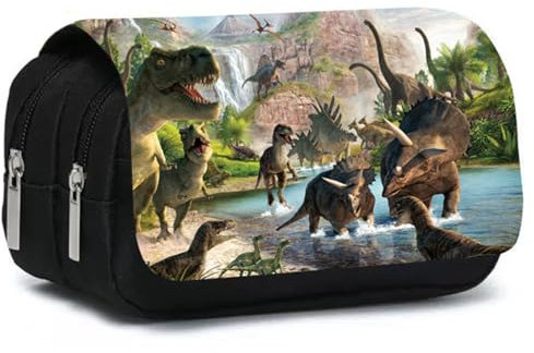 simyron Dinosaur Flip Pen Bag, Creative Flap Pencil Bag, Dacron Large Capacity Multi-Functional Dinosaur Animal Theme Stationery Case with Compartment for Kids Students 21 x 10 x 7.5cm