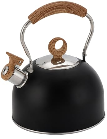 Generic Tetera silbante | Tetera de acero inoxidable con boquilla silbante, tetera hirviendo con patrón de madera, mango antideslizante y fuerte para cocina, hogar, cocina de inducción, estufa