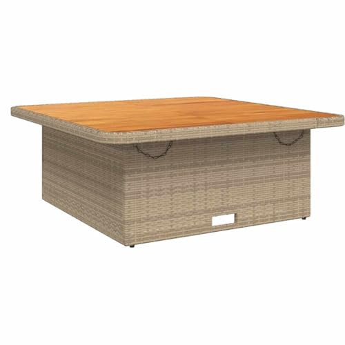 vidaXL Gartentisch Beige 110x110x71 cm Poly Rattan und Akazienholz