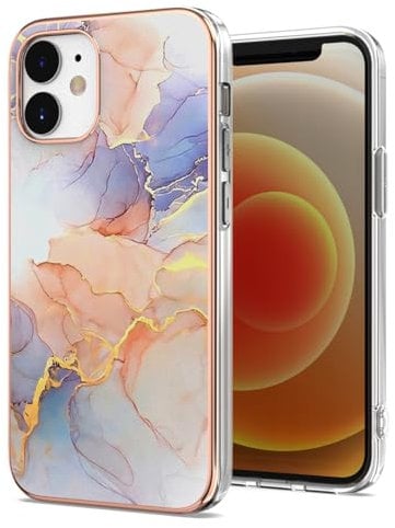 Case for iPhone 12 Mini Phone Cover Silicone, Marble Shockproof Protective Metallic Slim Fit Anti Scratch Soft TPU Rubber Bumper Case for iPhone 12 Mini, White