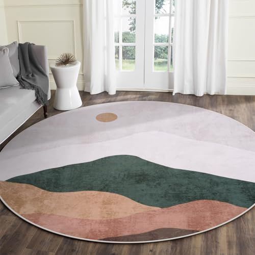 Sungea Abstrakter Teppich für Wohnzimmer, weich, rutschfest, waschbar, groß, rund, schick, Kunstwolle, Berg, Hochflor-Teppiche für Kinderzimmer/Kinderzimmer/Schlafzimmer/Veranda (grau)