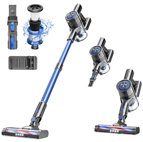 POGAI Aspirapolvere senza fili con motore brushless ad alta velocità 80000 rpm, potenti batterie al litio da 2600 mAh, 5 fasi ad alta efficienza
