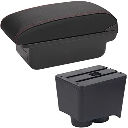 SITARAYURI Konsole Mittelkonsole Für VW Polo 9N 3 2002-2009 Auto Armlehnenbox Nachrüstteile Aufbewahrungsbox Autoinnenausstattung USB(Farbe:Black red,Size:A)