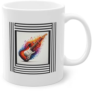 Red Electric Guitar Mug – Unique Original Gift – Special Affordable White Glossy 11oz Gift Mug
