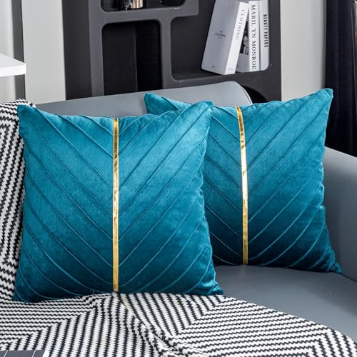 Jayusaror Kissenbezug 40x40 Samt Grün Dekokissen Gold Zierkissenbezug Deko Kissen Kissenhülle Weiche Kissenbezüge Moderne Zierkissen Bezug für Sofa Couch Schlafzimmer Wohnzimmer 2er Set