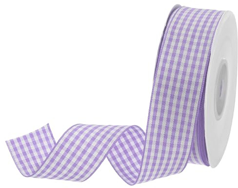 DMiotech 1 Zoll 25 Yards Gingham Band Karo Band Plaid Band Für Geschenkverpackung Dekoration Kunsthandwerk DIY Mittel Lila