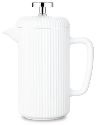 Easyworkz Porcelain French Press 650ml, Coffee Tea Maker with Stainless Steel Plunger, Ivory