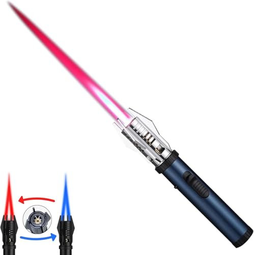 Lightsaber Long Torch Refillable Butane Lighters with Safety Lock, Adjustable Red & Blue Flames, Metal Outdoor Windproof Turbine Lighter for Kitchen Cooking Fireplaces Camping BBQ Welding Cigar Tool(B