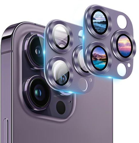 AIYEEN Camera Lens Protector (2 Pack) for iPhone 14 Pro and iPhone 14 Pro Max Camera Lens Cover Protection, 9H Tempered Glass Metal Frame Case Friendly, CD Texture Anti-scratch (Dark Purple)