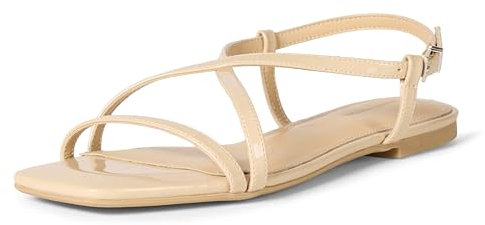 Amazon Essentials Sandali Bassi con Cinturino Donna, Beige Vernice, 35 EU
