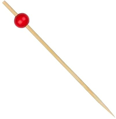 Monouso | 100 Pinchos de Bambú Bola Roja 12,5cm, Palillos de Bambú, Cócteles, Aperitivos, Brochetas, Fiestas, Caterings, Bodas