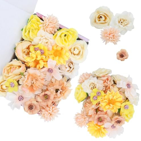 BELLALICHT 20 Stück Kunstblumen Strauß, Bunte Gefälschte Blumen, Gemischte Rosen Set, Geeignet für Corsage, Kopfschmuck Zubehör, Hochzeit, Party, Langlebige Dekoration für Ihr Zuhause (Gelb)