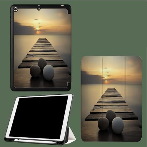 Coque pour iPad Air 13 Pouces (M2) en 2024, Housse Étui de Protection, Veille/Réveil Automatique Pont en Bois