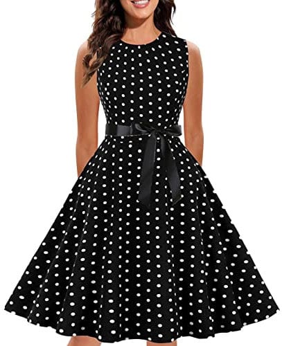 Rockabilly Schuhe Damen, Rockabilly Kleider Damen 50er 60er Jahre Ärmellos Polka Dots Vintage Swing Coctailkleid Hochzeit Festlich Knielang Kleid Tunika Partykleid Ballkleid Faschingskostüme
