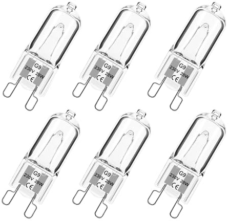 Trubuyware G9 Halogen Bulbs 28W, G9 Halogen Light Bulbs Warm White 2700K, Capsule Bulb Dimmable 230V for Ceiling Lights, Crystal Lamps, Chandeliers，Ovens, Microwave, Non Flicker,6 Pack